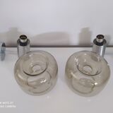 Pair of vintage chrome wall lights with smoked glass globe