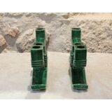 Pair of three-light candlesticks in green ceramic from around 1950-1960.