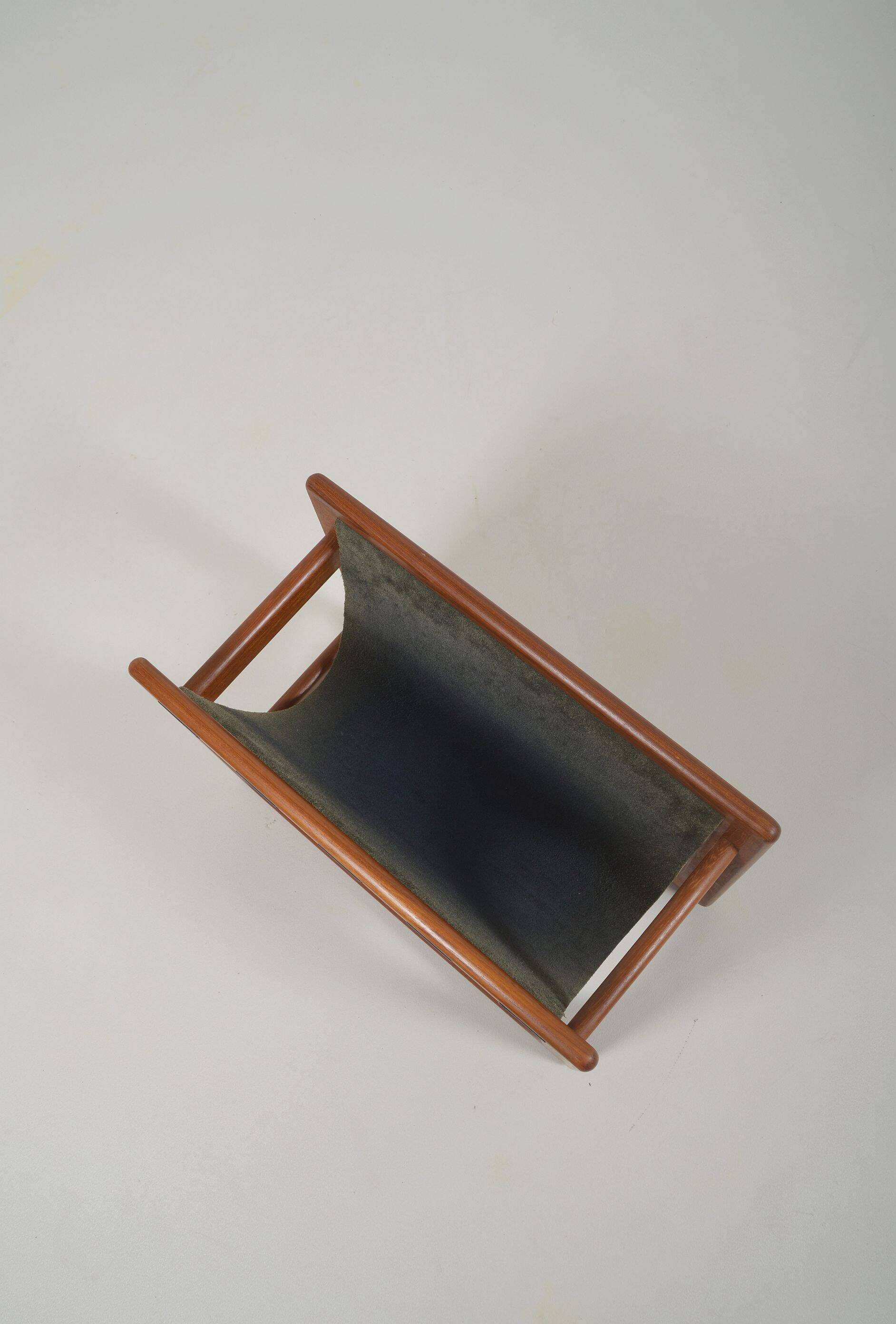 Danish magazine holder in teak and leather by Salin Møbler, 1970s