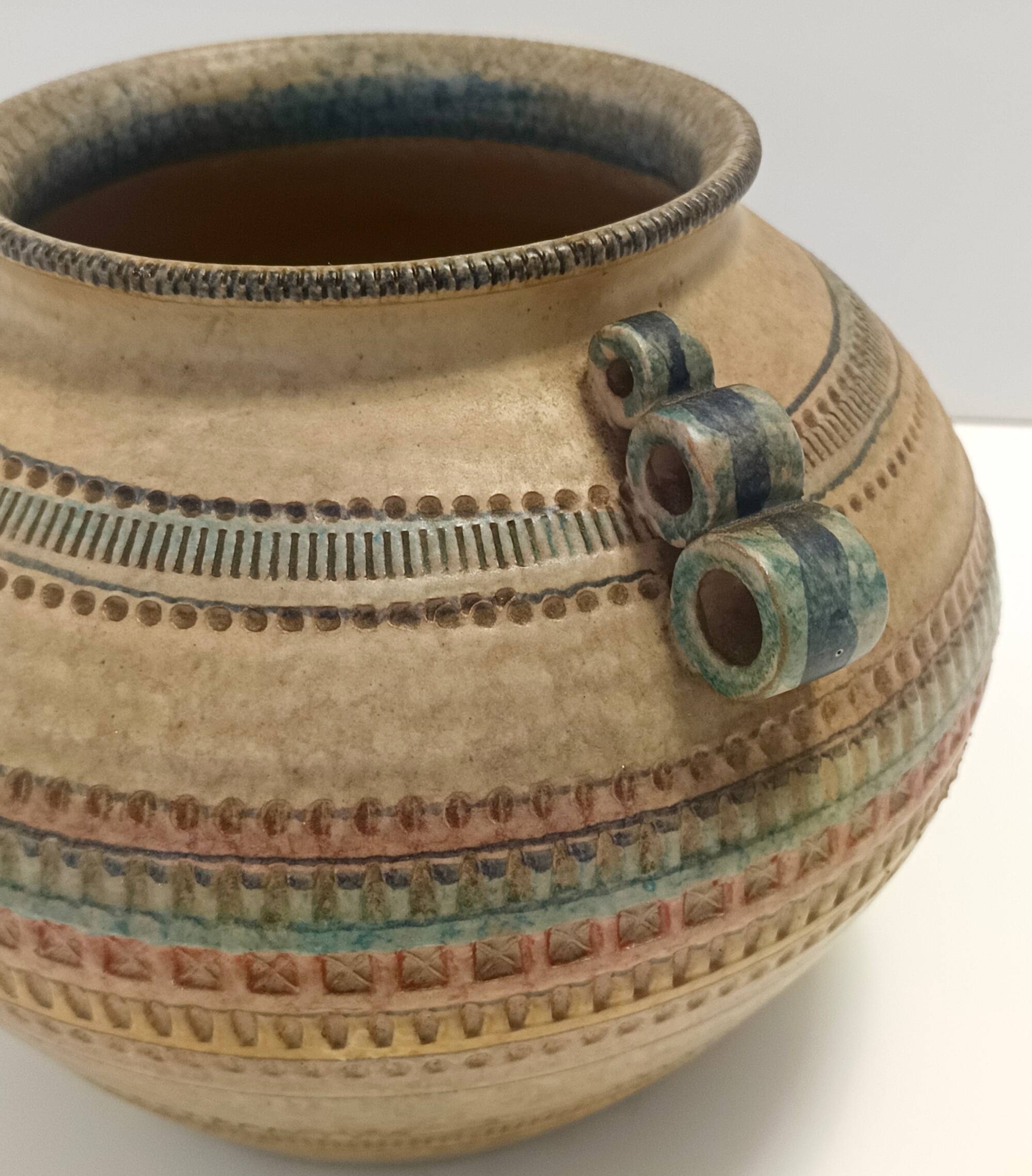 Modeled and Hand-Painted Earthenware Vase by Italica Ars, Florence, Italy