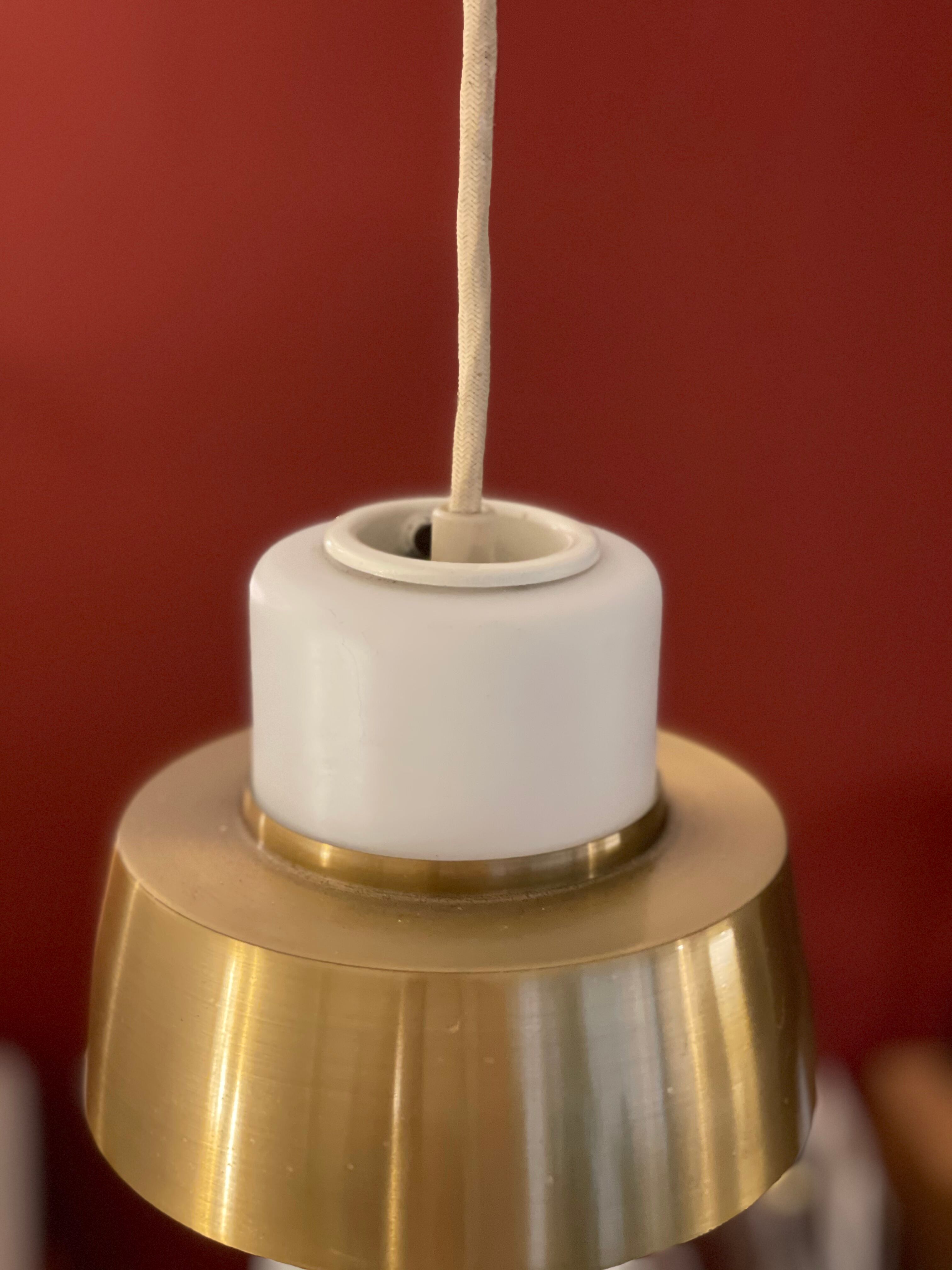 Opal & Brass hanging lamp MidCentury by Doria, 1960s