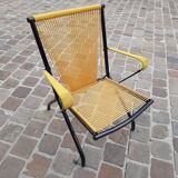 Folding chair in red scoubidou and black metal structure