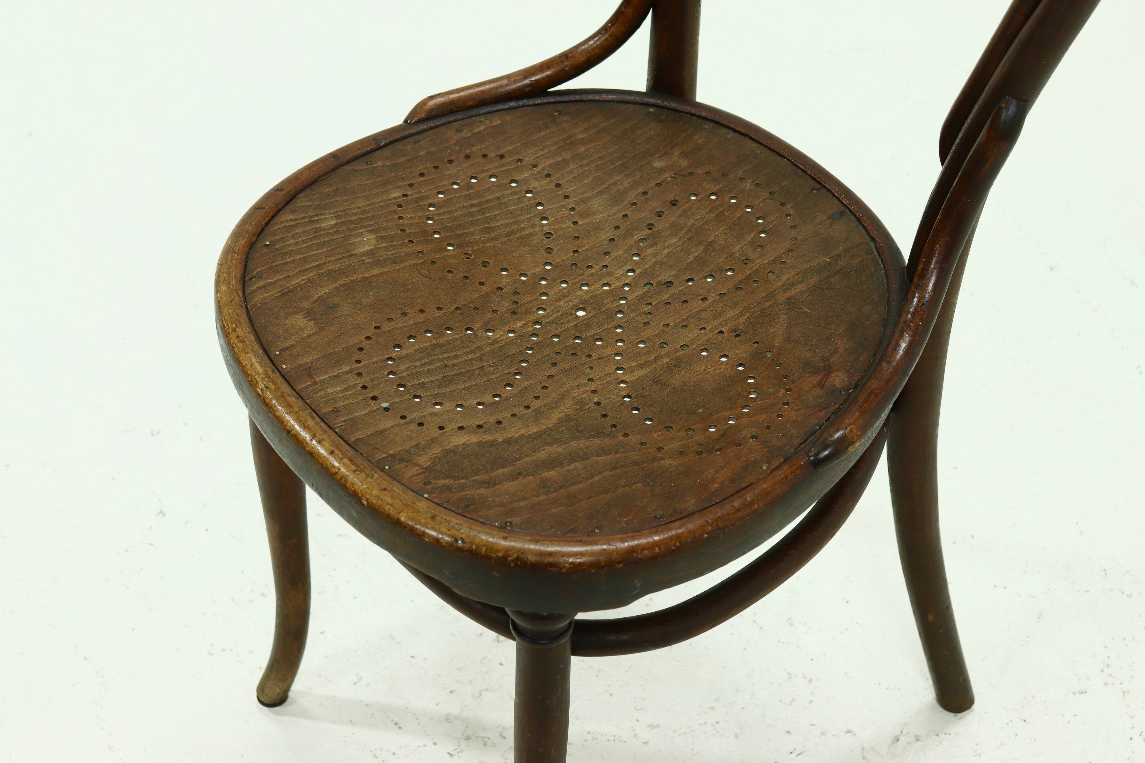 Antique Thonet Bistro Chair with Decorative Legs and Perforated Seat 1920s