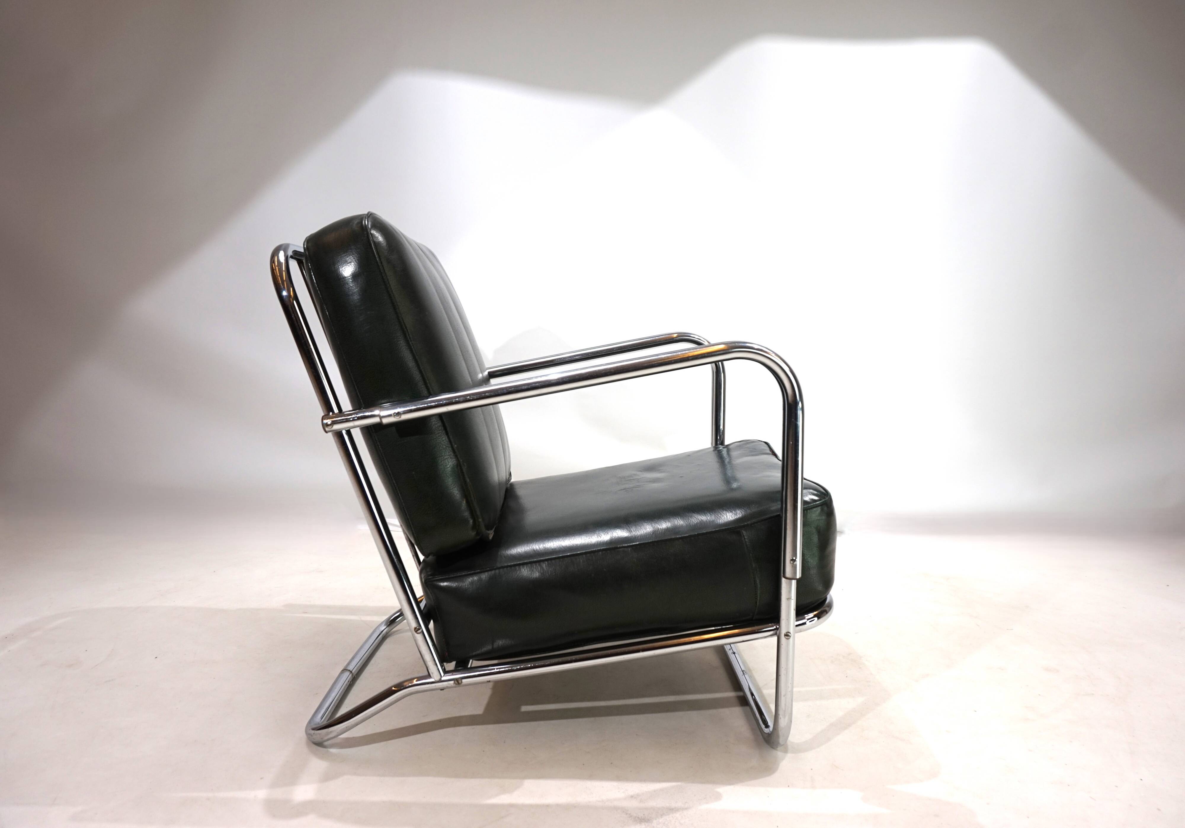 Fauteuil Art Déco en tube d'acier dans le goût de Gilbert Rhode Troy Sunshade, 1930