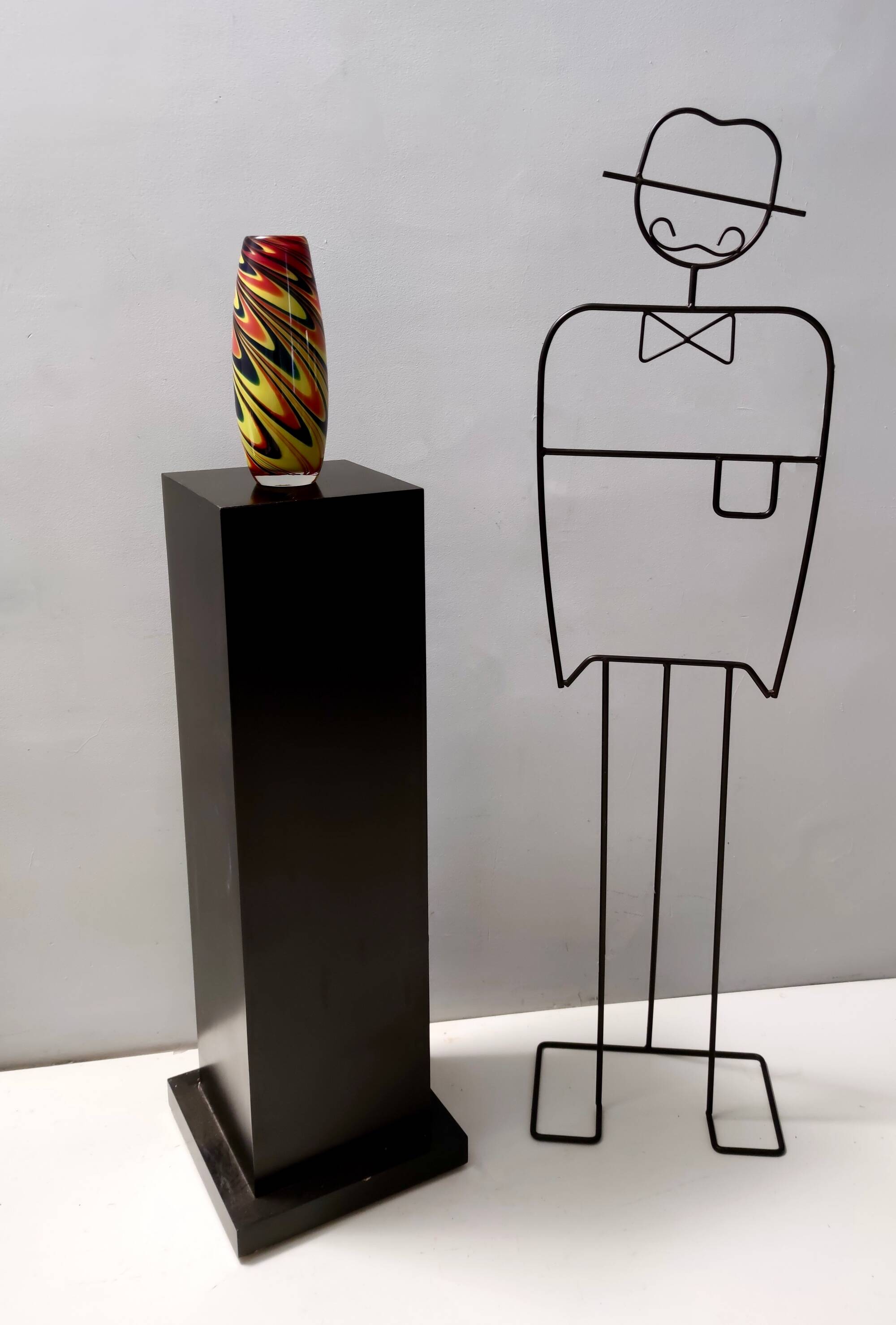 Black, Red and Yellow Encased Hand-Blown Murano Glass Flower Vase, Italy