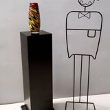 Black, Red and Yellow Encased Hand-Blown Murano Glass Flower Vase, Italy