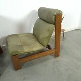 Green leather and oak wood armchair