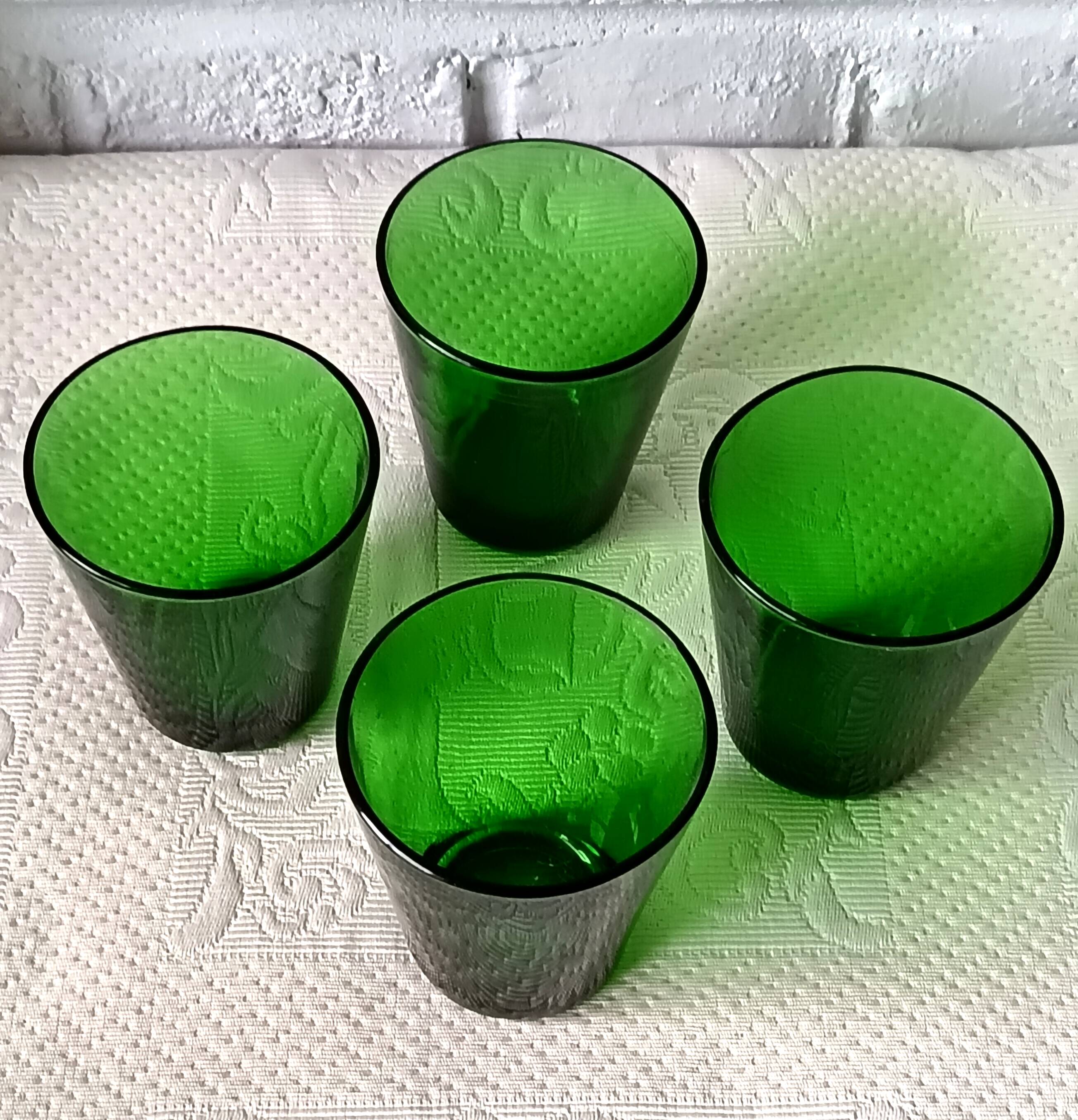 4 glasses 15 cl retro emerald green tempered glass france