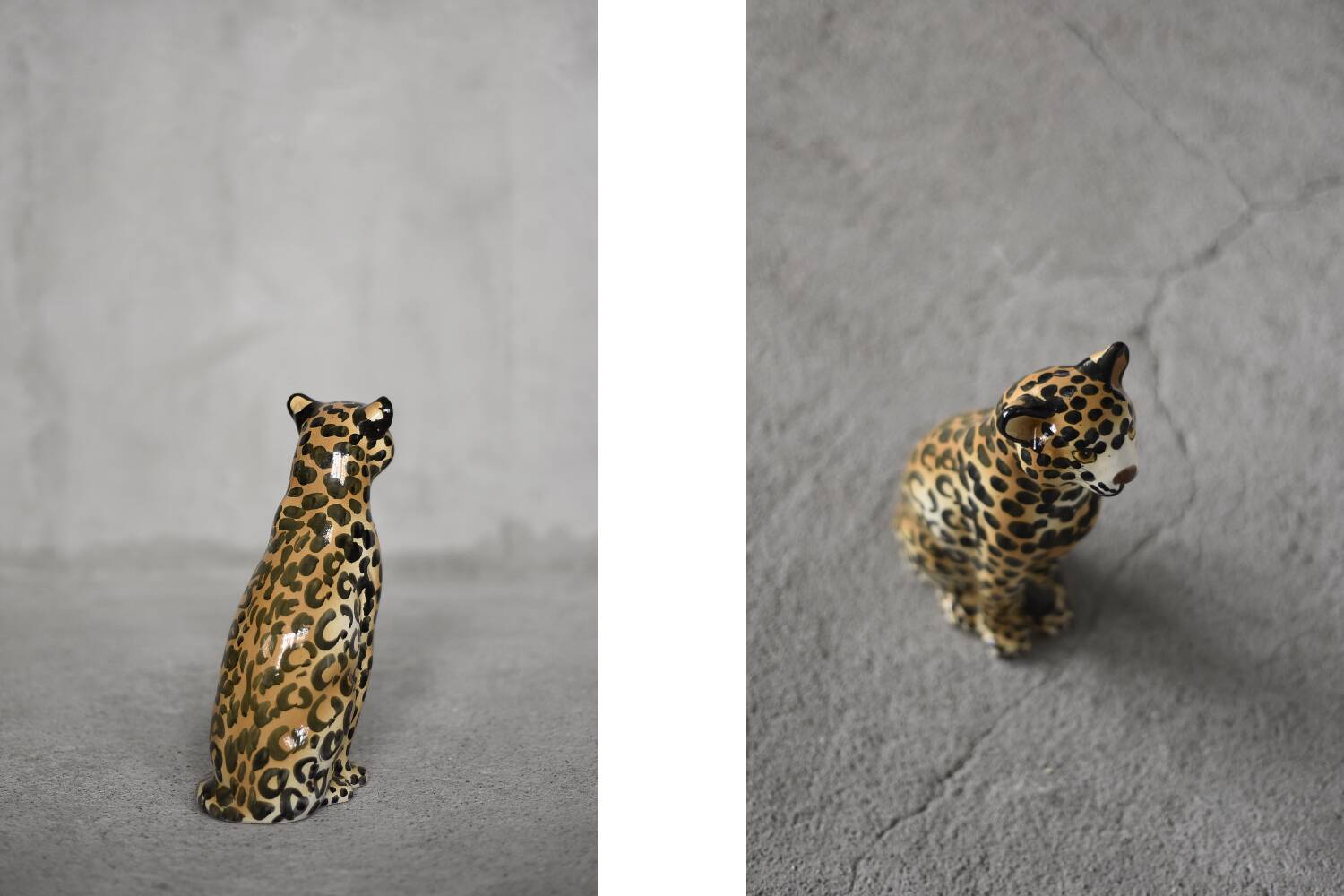 Ceramic sculpture of a seated leopard, dating from the mid-century, Italian and modern.