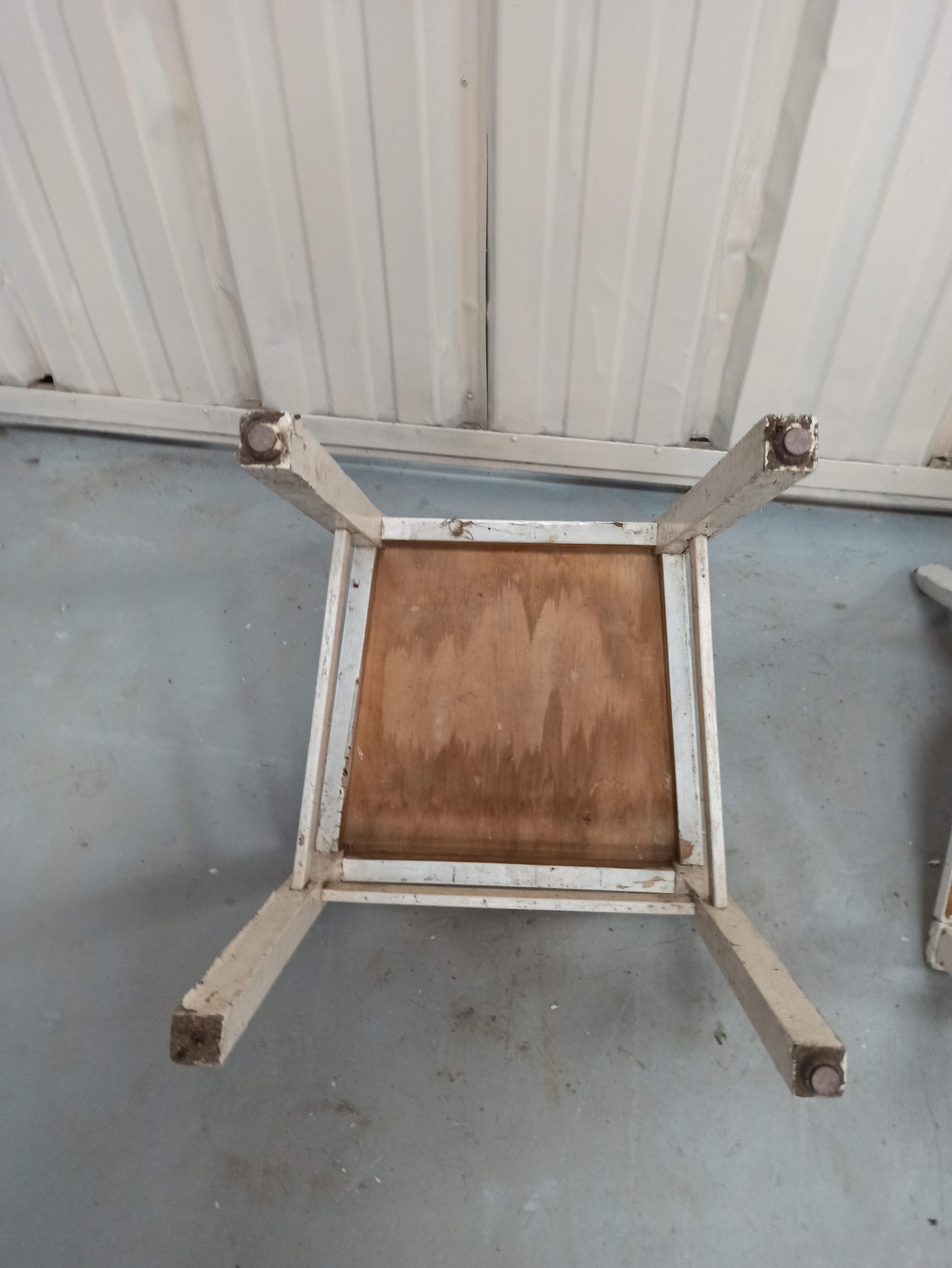 4 patinated white bistro chairs