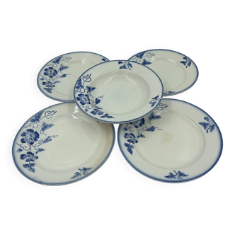 Lot de 5 assiettes Décor fleur bleu