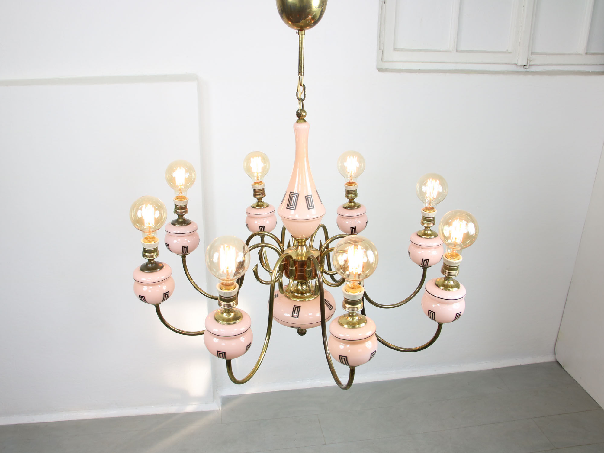 Mid-century brass and glass chandelier