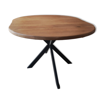 Table ovale extensible en chêne massif et pied métal
