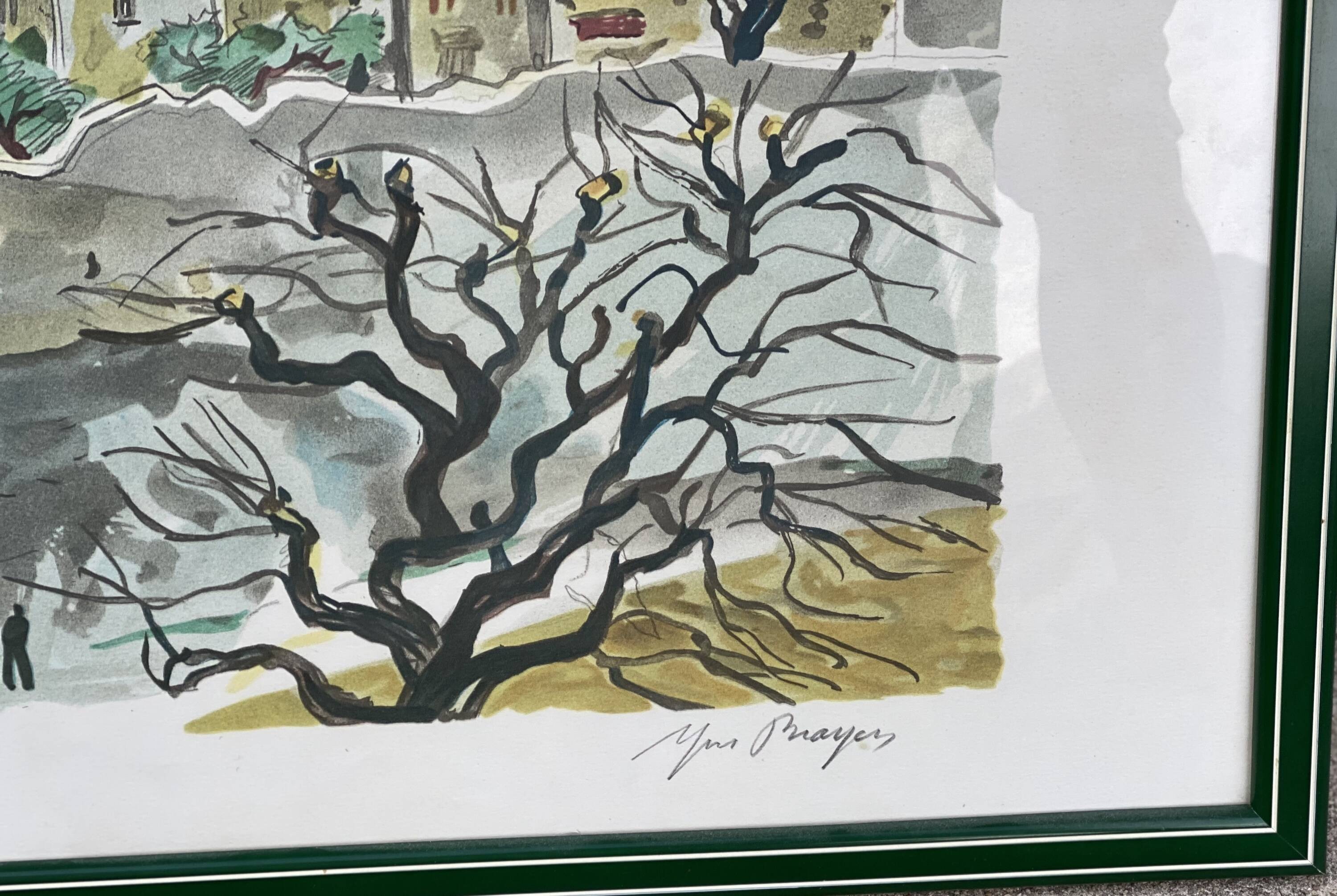 Lithographie de Yves Brayer village du Lubéron