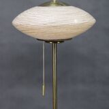 1940s Restored Brass Floor Lamp with  Glass Shade