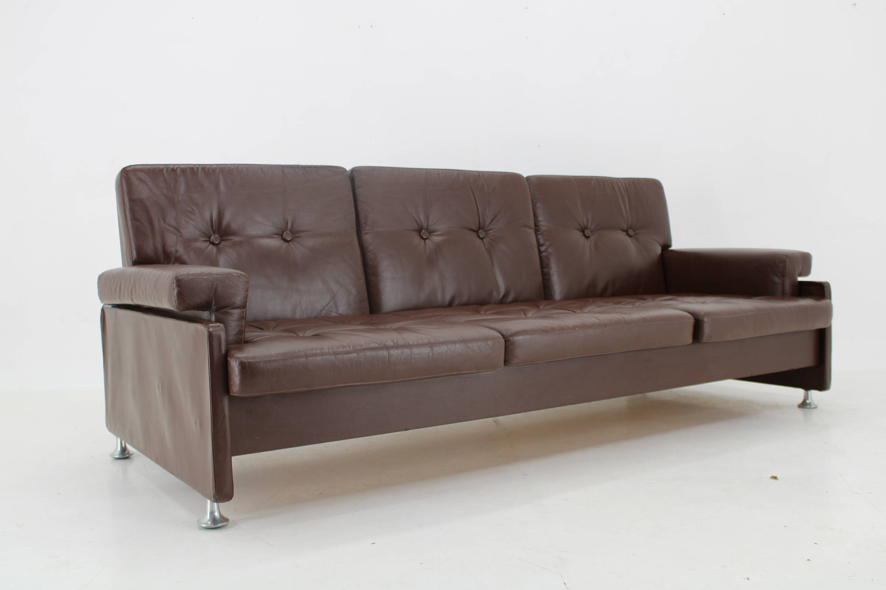 Design Leather Folding Sofa by Arch. Spicka, 1970s, Czechoslovakia
