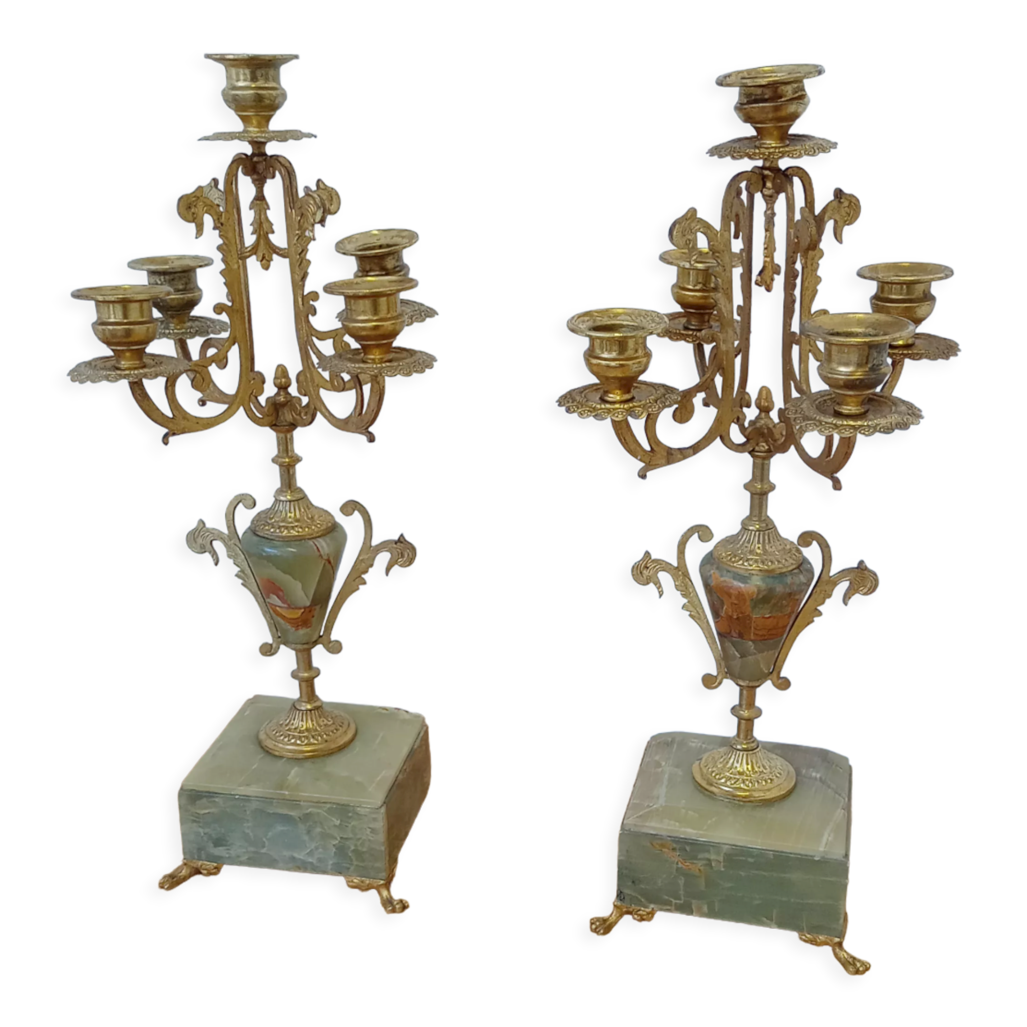 Two onyx candle holders