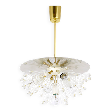 Emil Stejnar Blowball Pendant Light in Brass and Crystal, Rupert Nikoll, Austria, 1950s