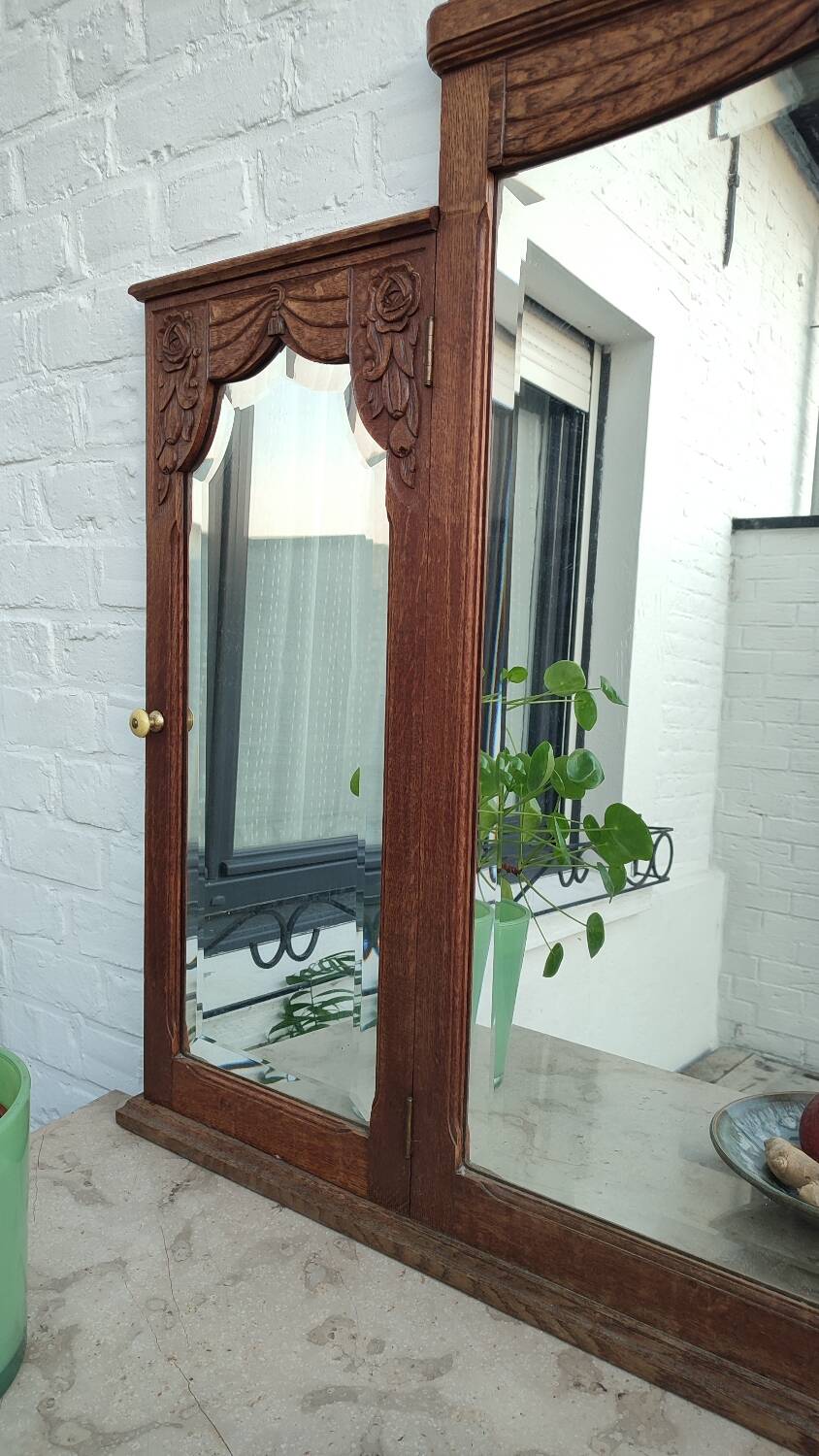 Miroir triptyque art déco chêne