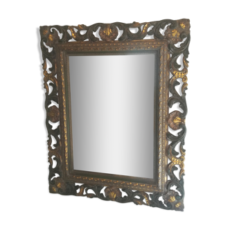 Miroir biseauté en bois polychrome