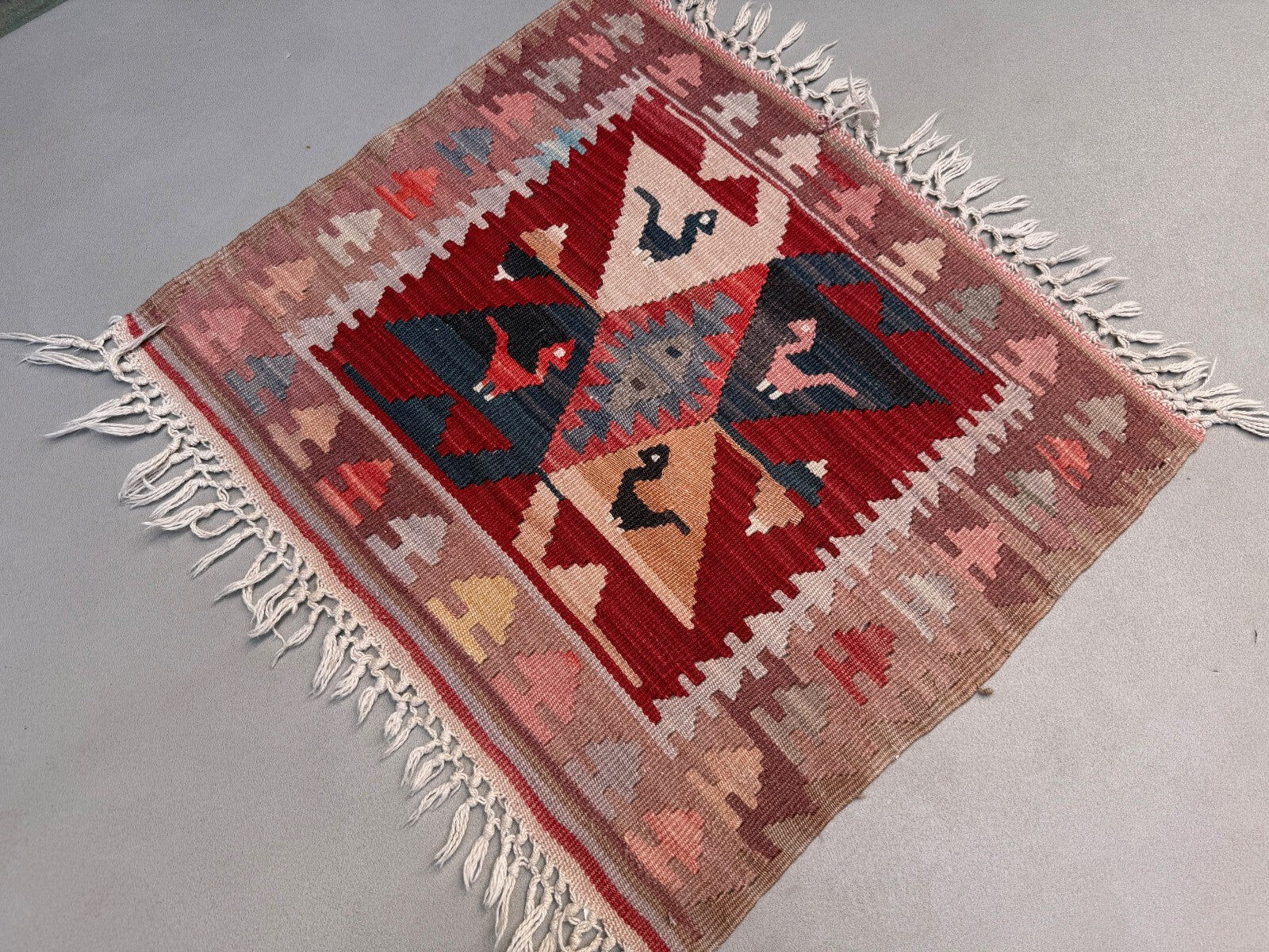 Vintage Turkish mini kilim 65x70 cm wool small Square kelim 2567