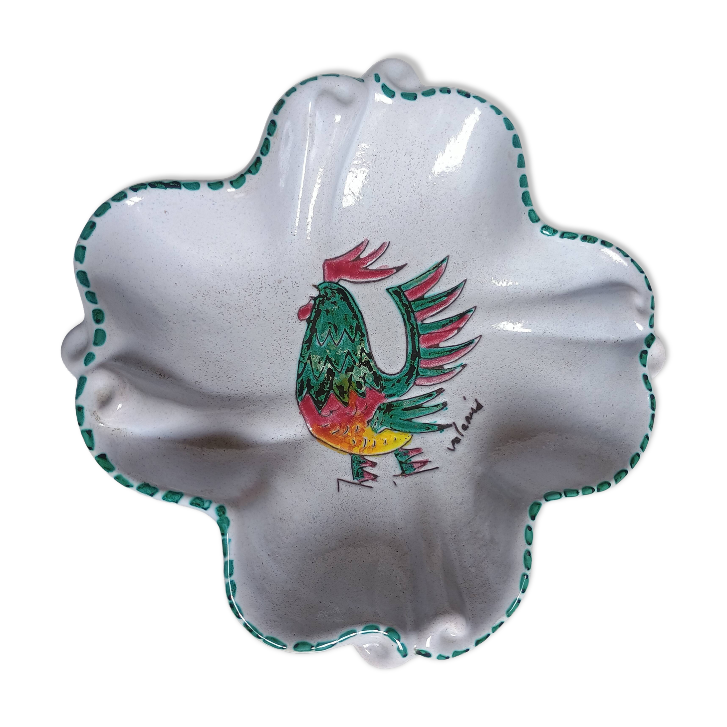 Vallauris - Stylised polychrome rooster cut - Stoneware - Quadrilobed dish