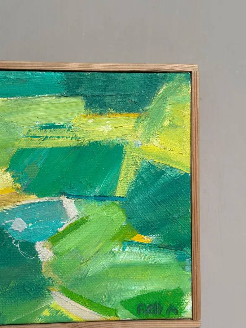 Original Swedish Oil on Canvas – “Early Summer Landscape” by Rolf Andersson – Signed – 2003 – Vintage & Framed – 24.5 × 24.5 cm
