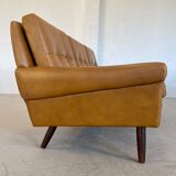Vintage danish retro svend skipper 3 person sofa in light cognac leather