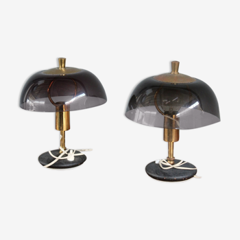 Lampes de bureau Mmid-century en plexiglas et laiton Italie 1960s