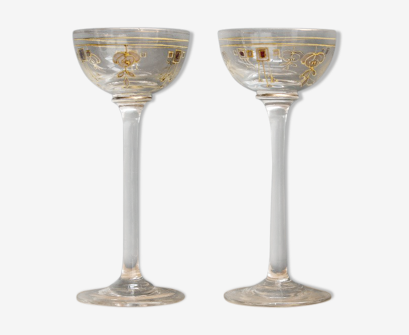 Verres à digestifs en verre soufflé émaillé art déco