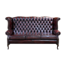 English Chesterfield 3-seater red leather sofa - earring