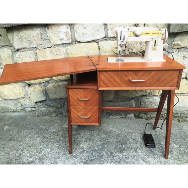 Bureau, ancienne table de couture et sa machine à coudre - SINGER - années  60. | Selency