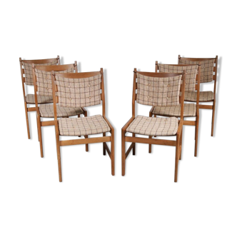Set of six oak dining chairs with cushions by Kurt Ostervig,  1950s
