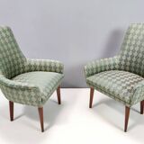 Pair of High-Quality Green Patterned Fabric and Beech Armchairs, Italy