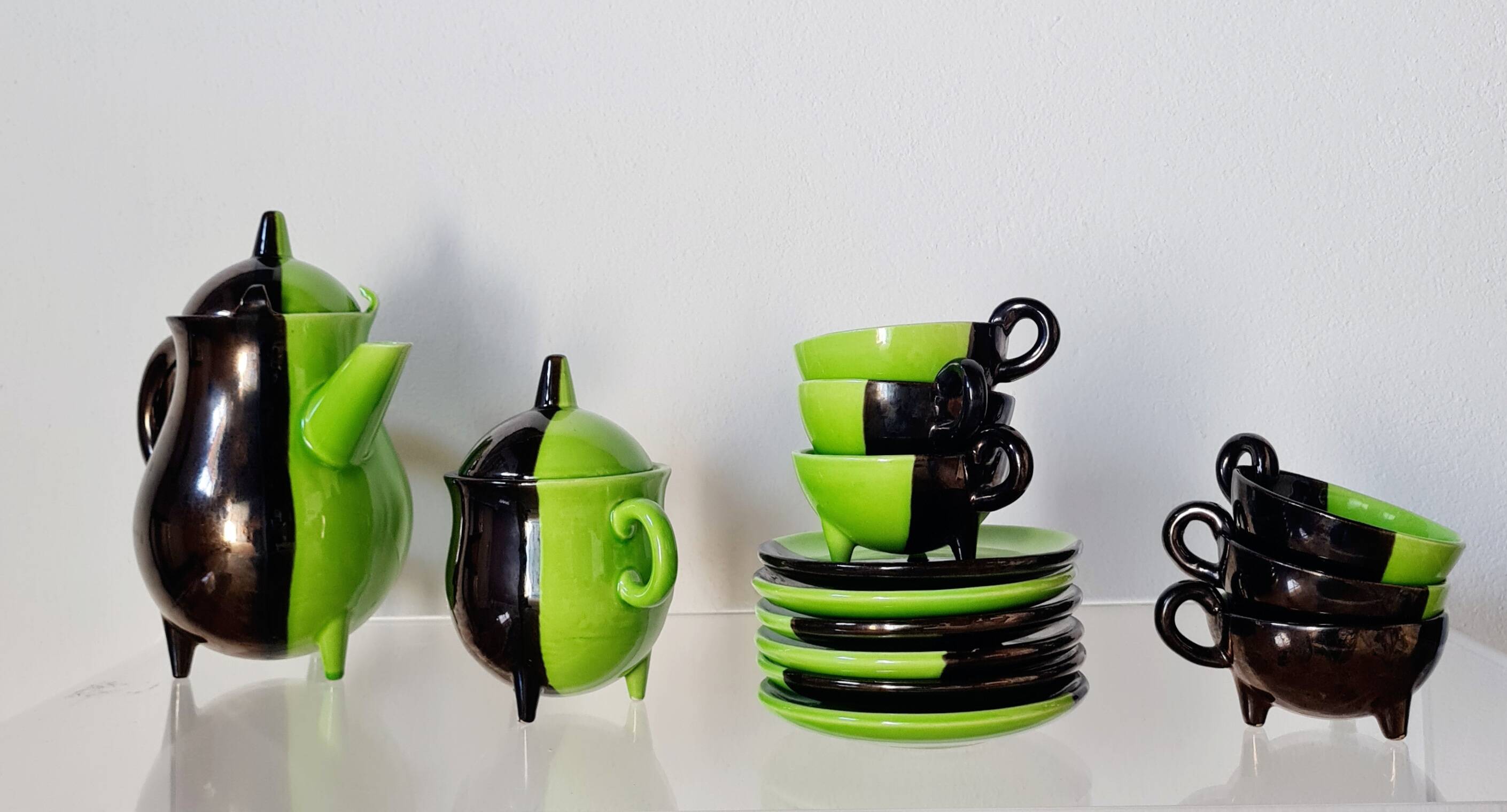 Coffee service Vallauris 1950s green – Lucchesi – vintage
