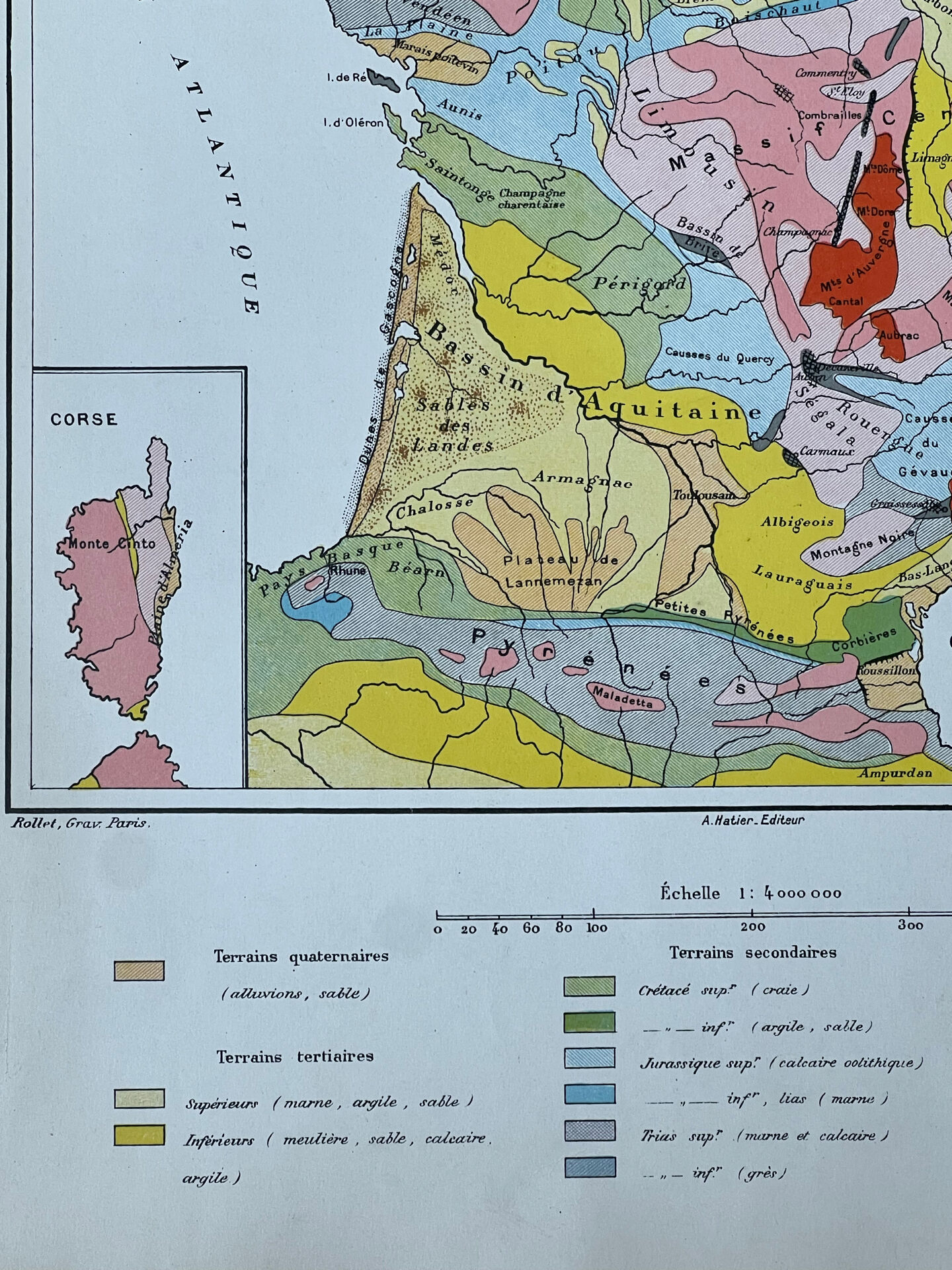 Geological map 1908 France in colour 27x37cm