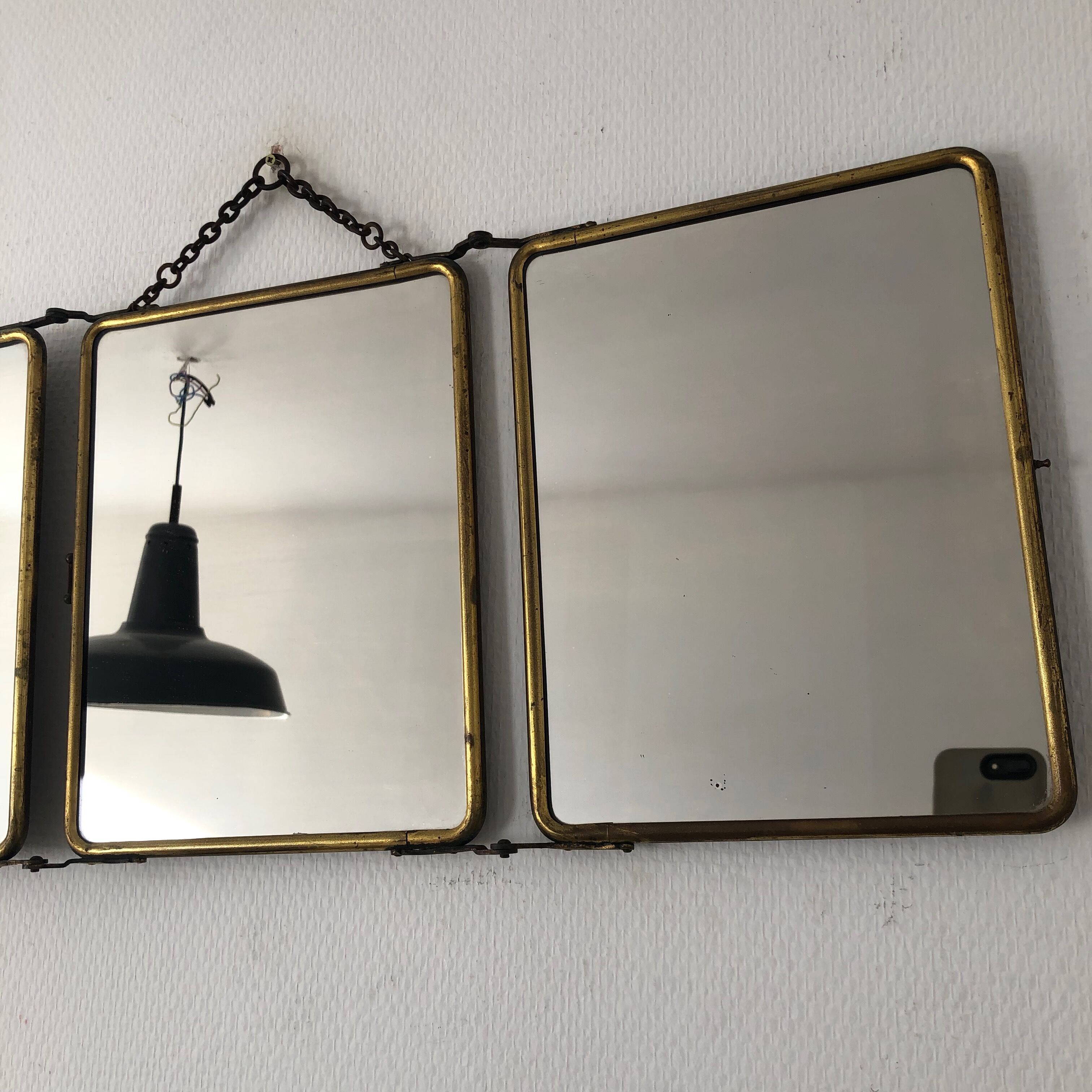 Gold vintage triptych barber mirror, 1920, 27x66cm