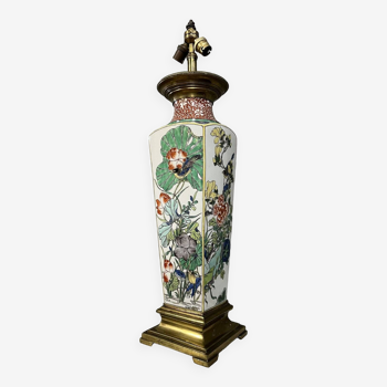 Chine xixeme : lampe en porcelaine à décor d'oiseaux branchés circa 1880