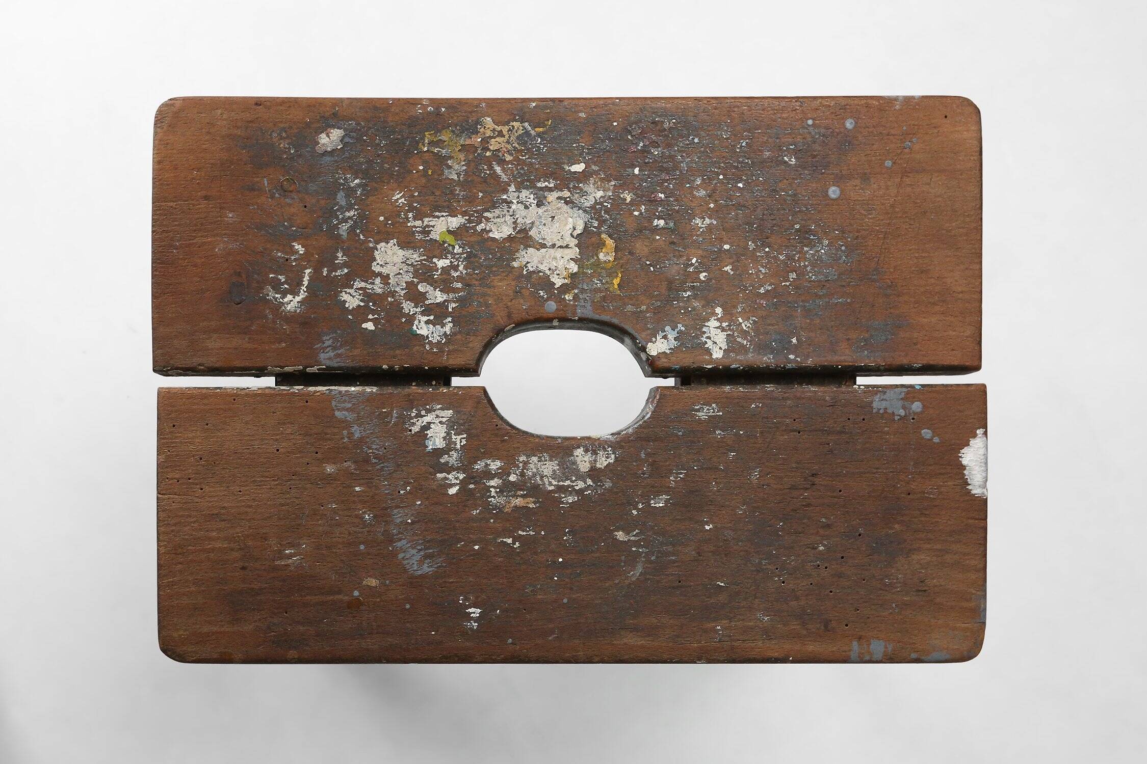 Industrial French Wooden Painters Stool, 1930s
