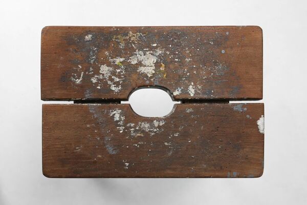Tabouret de peintre en bois français industriel, années 1930