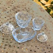 Lot consisting of 3 glassware, lavender blue, two jars with lids and a pocket emptier, vintage