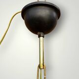 Massive vintage pendant light – brass, black metal and striped glass – 1950s