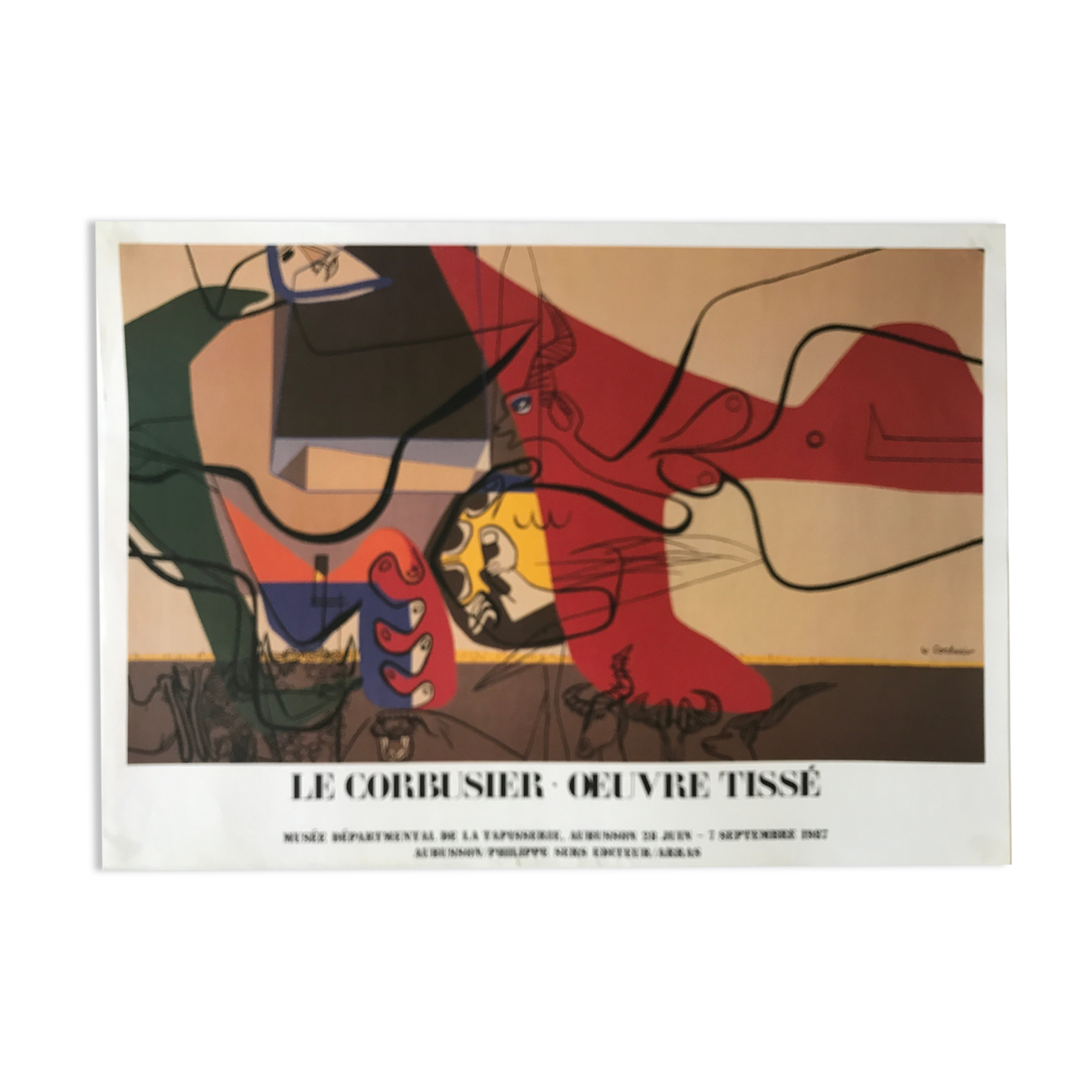 Le corbusier, presence (homme et taureau), 1987. original exhibition poster