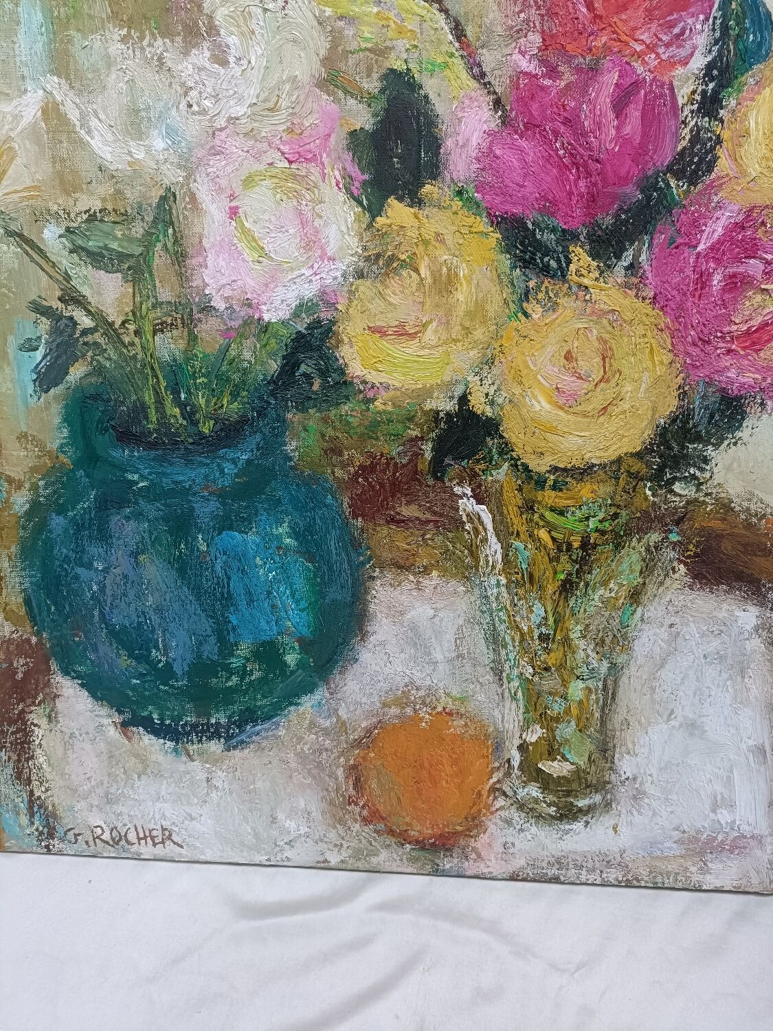 Painting on canvas, bouquet of roses, Georges Rocher