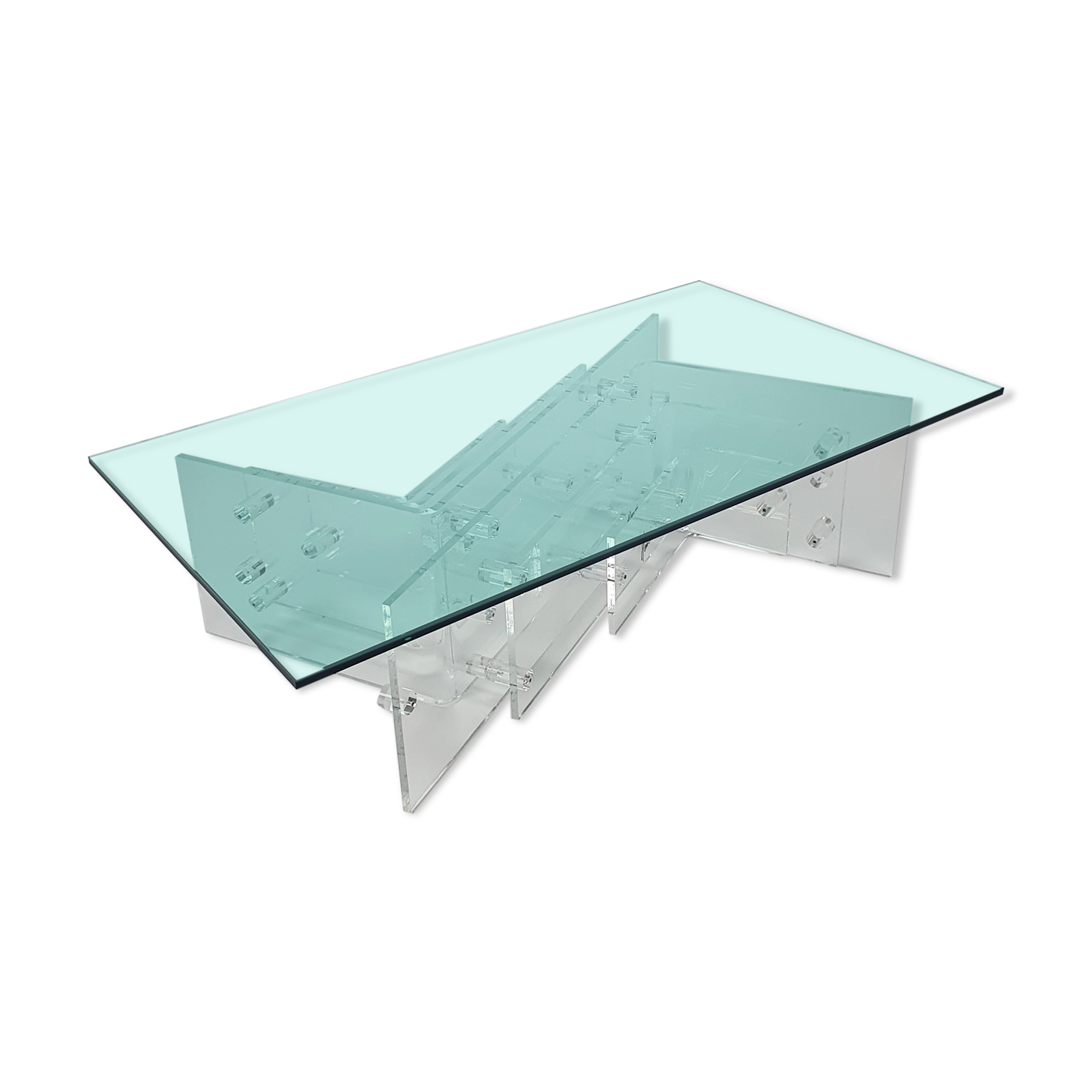 Custom Made Lucite and Glass Coffee Table by Hemcé Nice, France, 1970s
