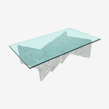 Table basse en lucite et verre sur mesure par Hemcé Nice, France, années 1970