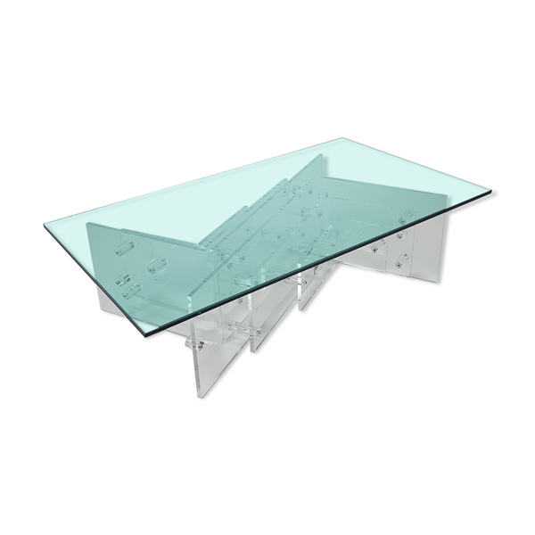 Table basse en lucite et verre sur mesure par Hemcé Nice, France, années 1970 — Beyit
