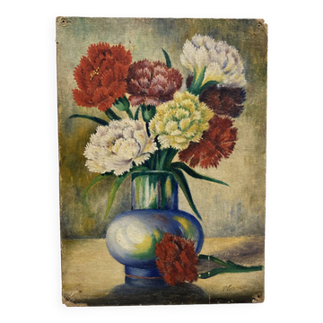“Les Oeillets” Oil on panel signed
