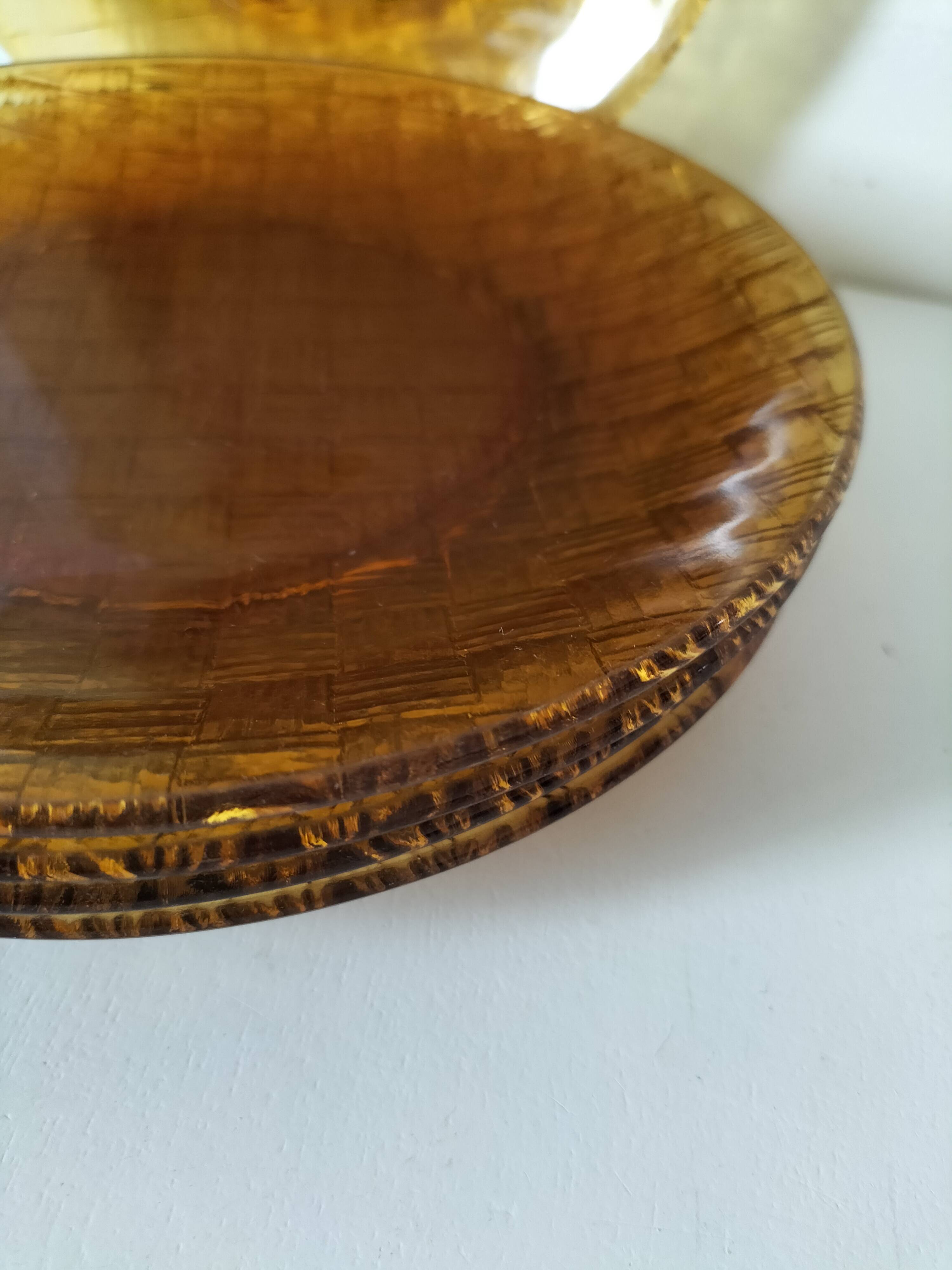 5 vintage pressed glass dessert plates with woven decoration