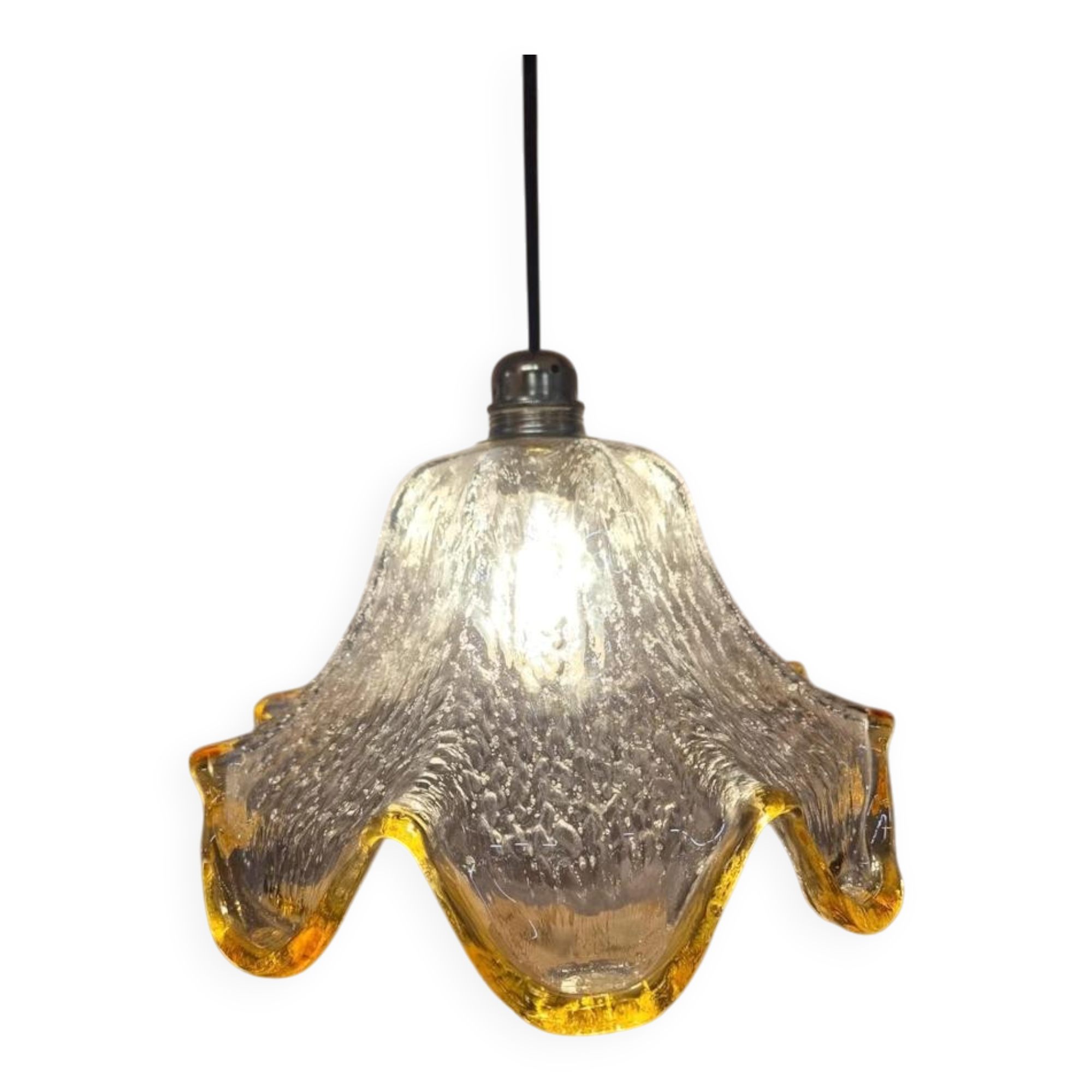 Vintage textured glass pendant attributed to Murano – amber edge – 1970s